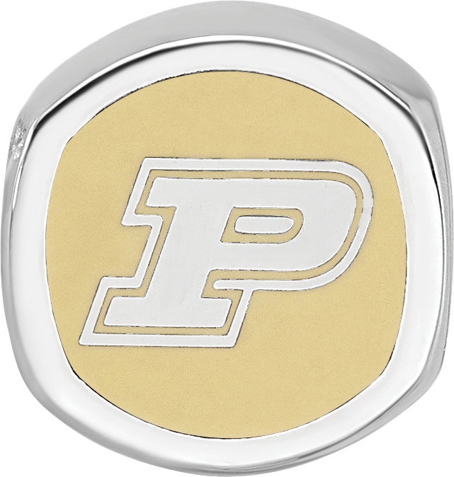 Sterling Silver Rhodium-plated LogoArt Purdue University Double Logo Enameled Bead