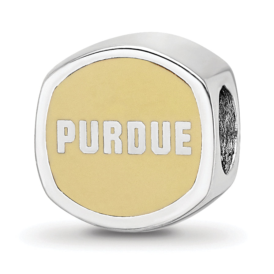 Sterling Silver Rhodium-plated LogoArt Purdue University Double Logo Enameled Bead