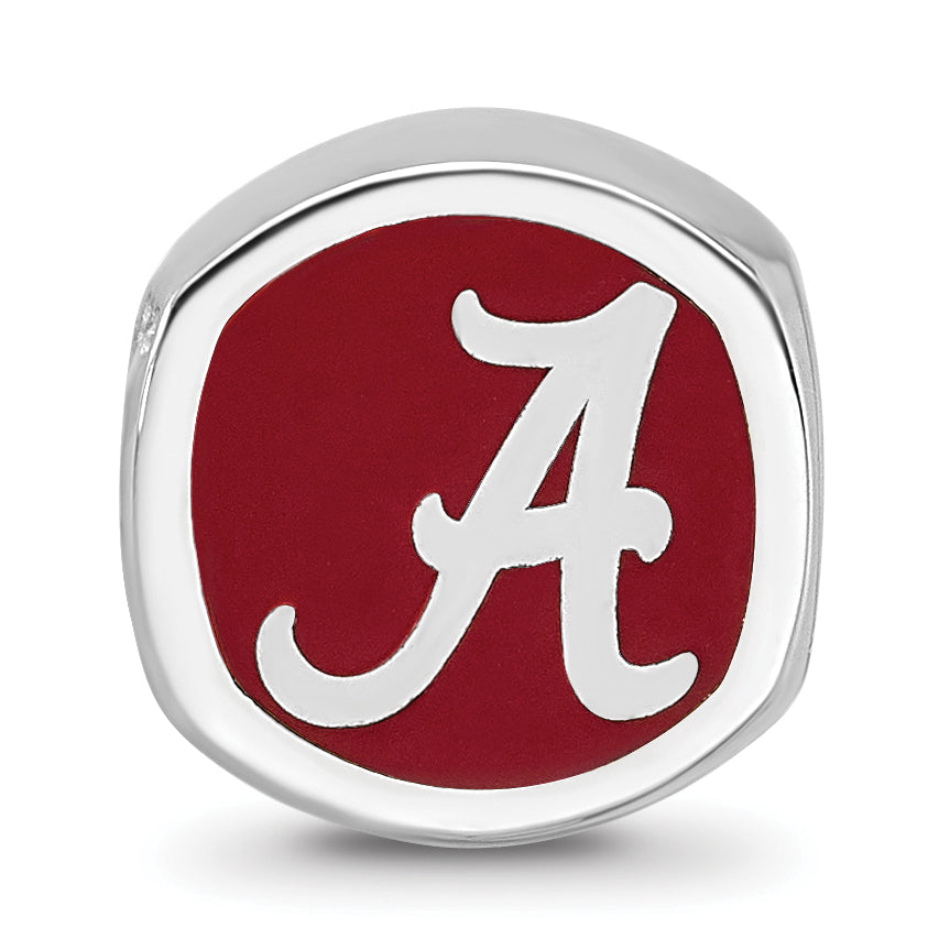 Sterling Silver Rhodium-plated LogoArt University of Alabama Enameled Double Logo Bead