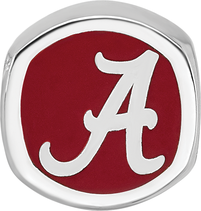 Sterling Silver Rhodium-plated LogoArt University of Alabama Enameled Double Logo Bead