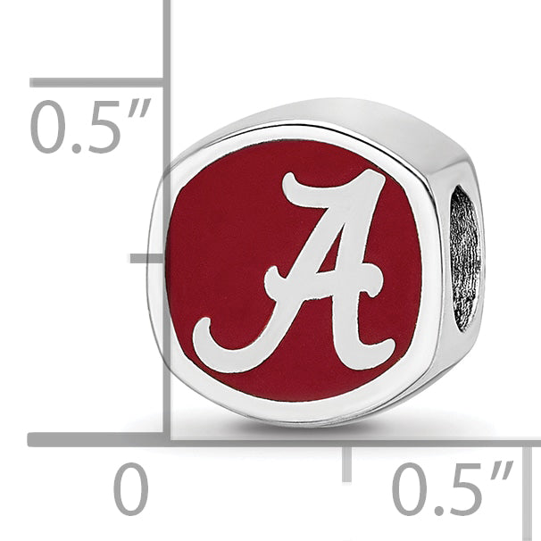 Sterling Silver Rhodium-plated LogoArt University of Alabama Enameled Double Logo Bead