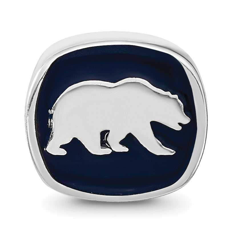 Sterling Silver Rhodium-plated LogoArt University of California Berkeley Bear/Cal Double Logo Enameled Bead