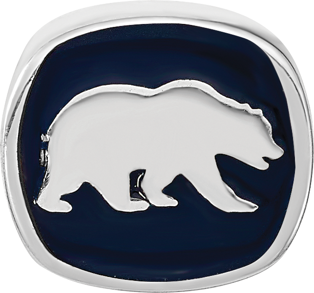 Sterling Silver Rhodium-plated LogoArt University of California Berkeley Bear/Cal Double Logo Enameled Bead