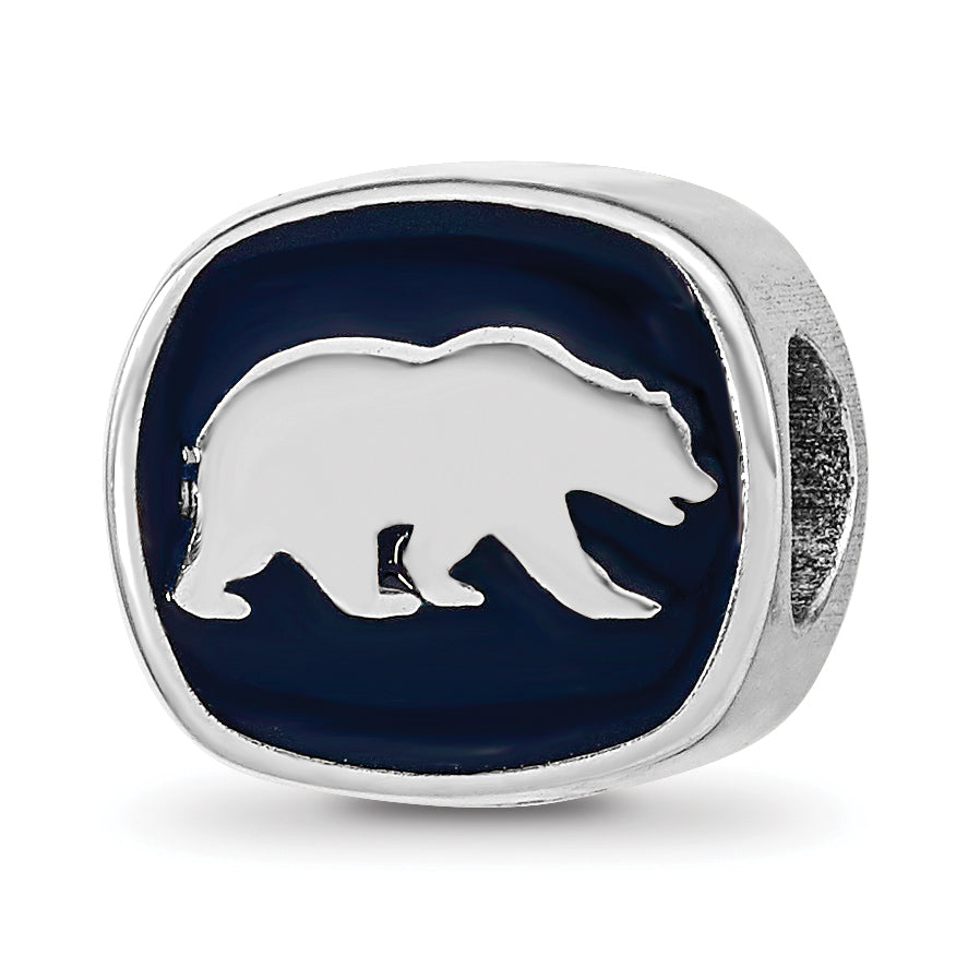 Sterling Silver Rhodium-plated LogoArt University of California Berkeley Bear/Cal Double Logo Enameled Bead