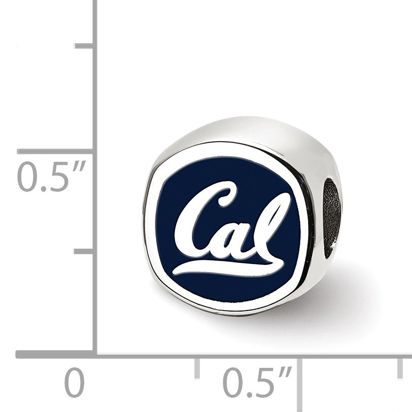 Sterling Silver Rhodium-plated LogoArt University of California Berkeley Bear/Cal Double Logo Enameled Bead