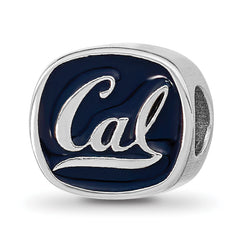 Sterling Silver Rhodium-plated LogoArt University of California Berkeley Bear/Cal Double Logo Enameled Bead