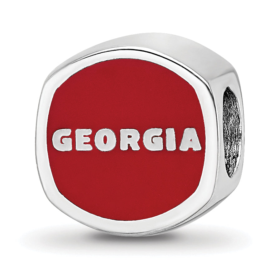 Sterling Silver Rhodium-plated LogoArt University of Georgia Enameled Double Logo Bead