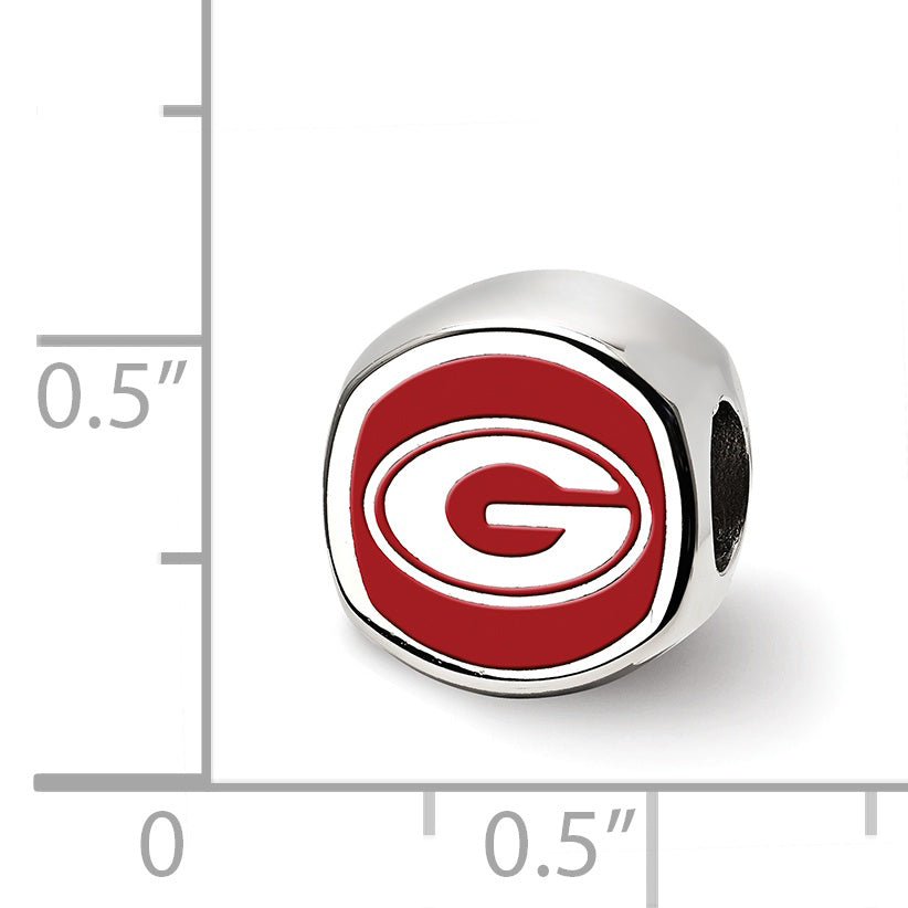 Sterling Silver Rhodium-plated LogoArt University of Georgia Enameled Double Logo Bead