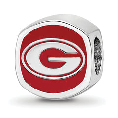 Sterling Silver Rhodium-plated LogoArt University of Georgia Enameled Double Logo Bead