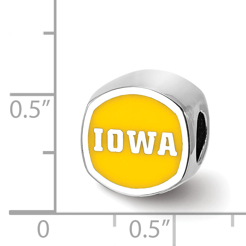 Sterling Silver Rhodium-plated LogoArt University of Iowa Double Logo Enameled Bead