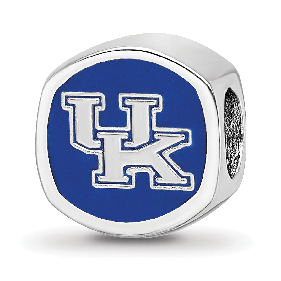 Sterling Silver Rhodium-plated LogoArt University of Kentucky U-K Enameled Bead