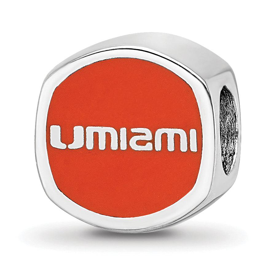 Sterling Silver Rhodium-plated LogoArt University of Miami Double Logo Enameled Bead