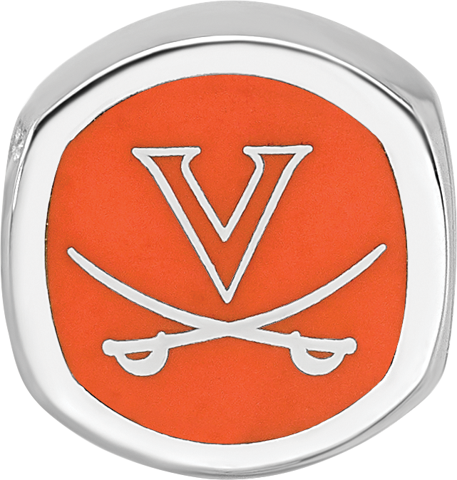 Sterling Silver Rhodium-plated LogoArt University of Virginia Double Logo Enameled Bead