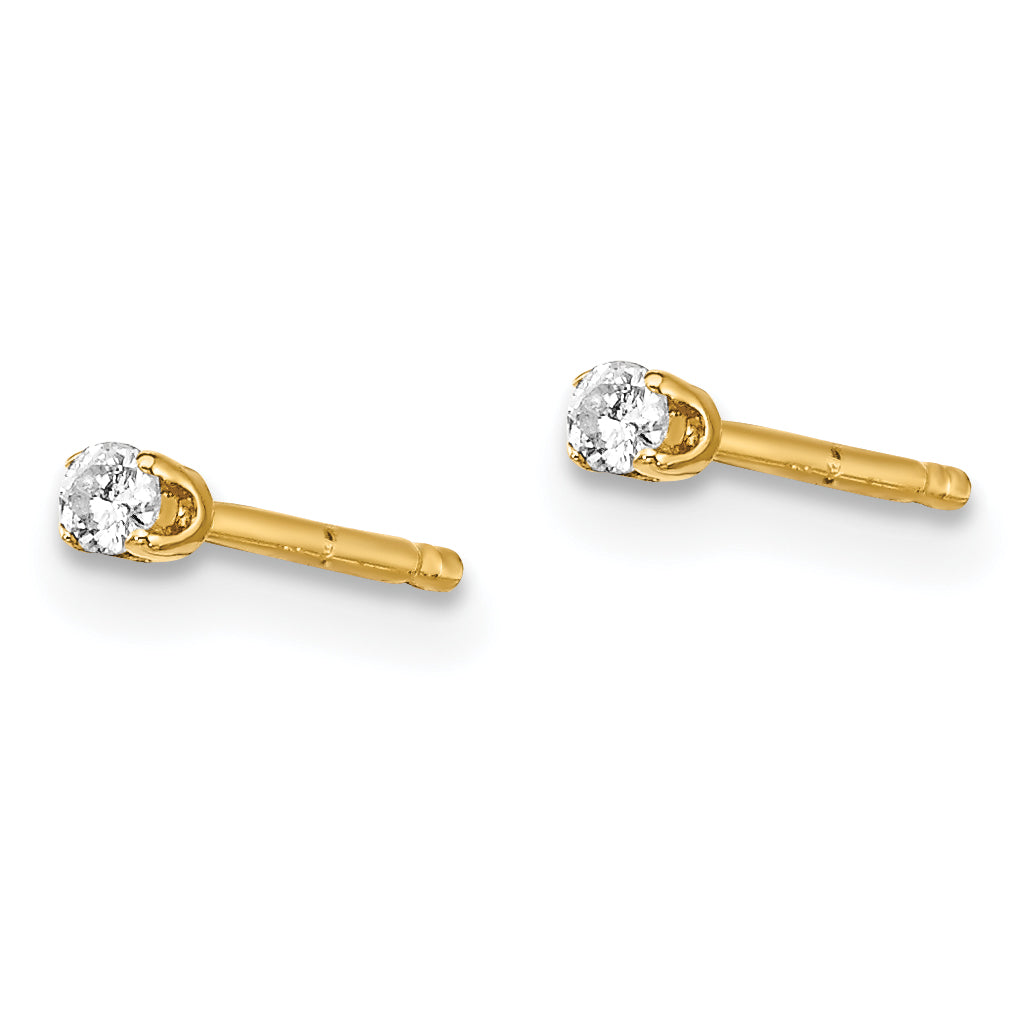 14K Yellow Gold Unisex Diamond Stud Earrings with Push Back