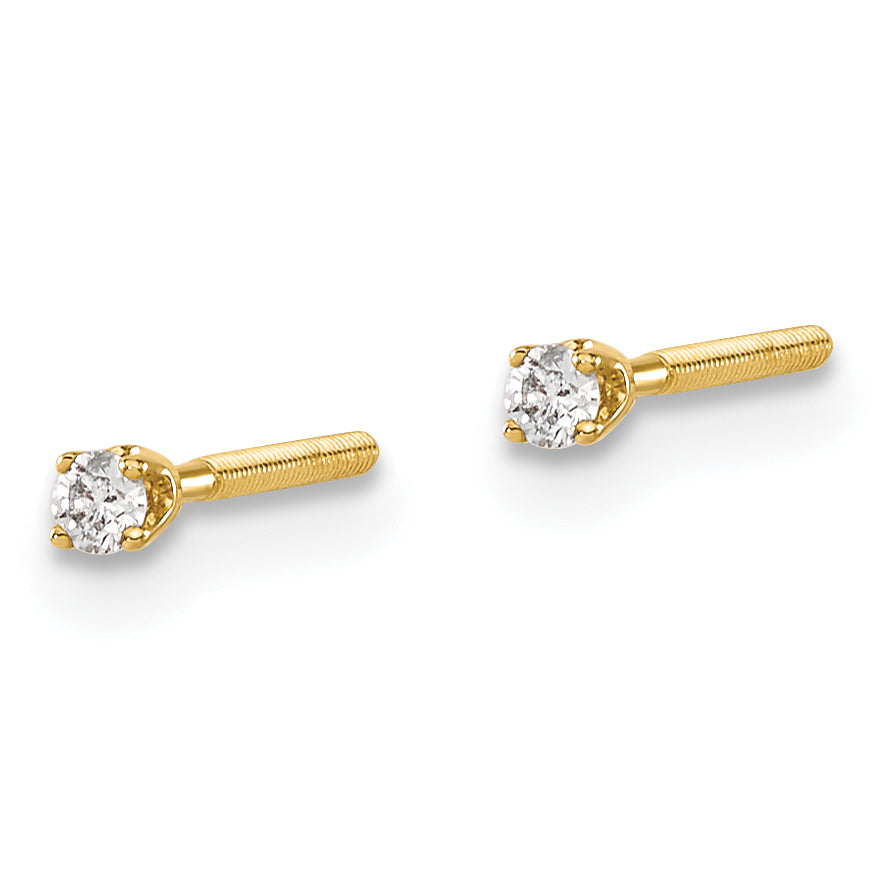 14K Yellow Gold Unisex Diamond Stud Earrings with Threaded Safety Back