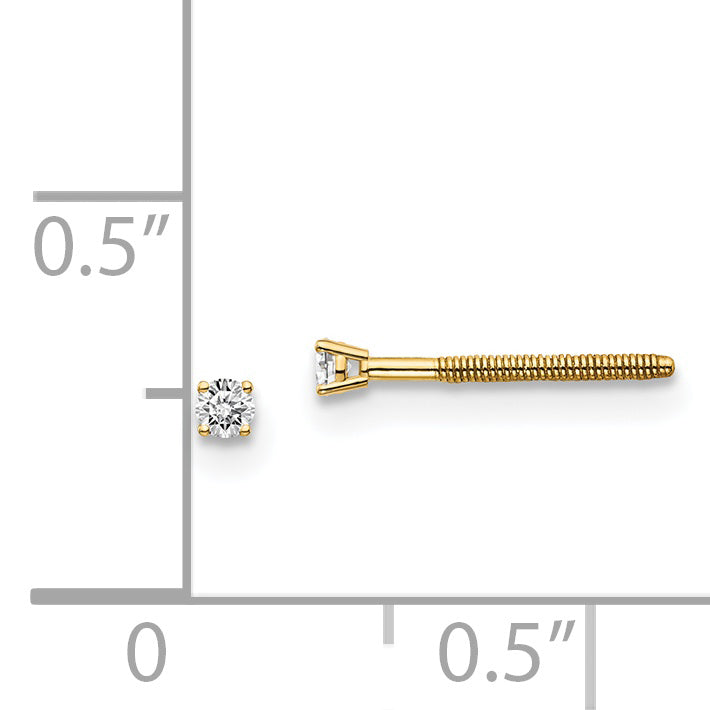 14K Yellow Gold Unisex Diamond Stud Earrings with Threaded Safety Back