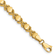 14K Polished and Brushed Fancy X 7 inch Bracelet