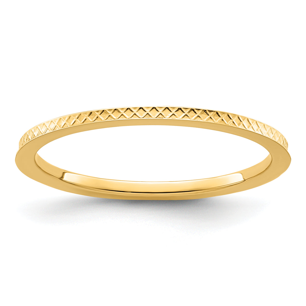 14K Yellow Gold 1.2mm Criss-Cross Pattern Stackable Band Size 10