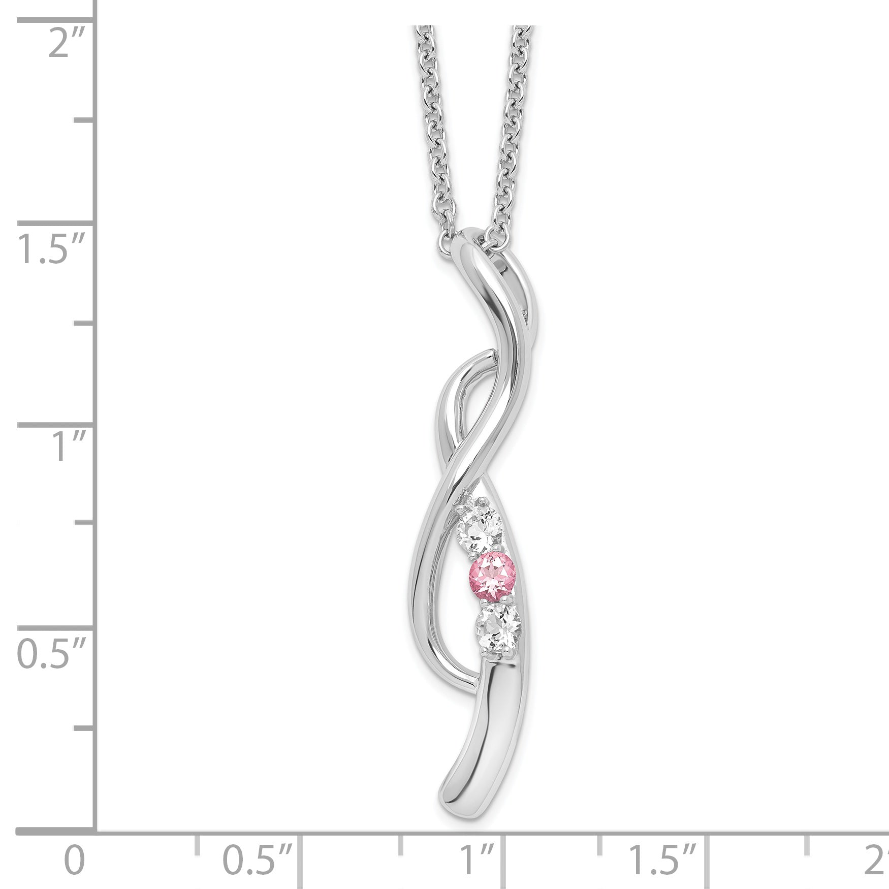 Survivor Collection 10K White Gold Rhodium-plated 16 Inch White and Pink Swarovski Topaz Drop of Faith Necklace with 2 Inch Extender