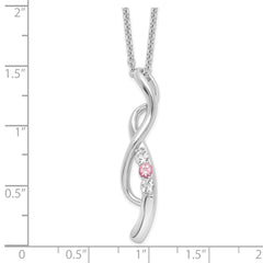 Survivor Collection 10K White Gold Rhodium-plated 16 Inch White and Pink Swarovski Topaz Drop of Faith Necklace with 2 Inch Extender