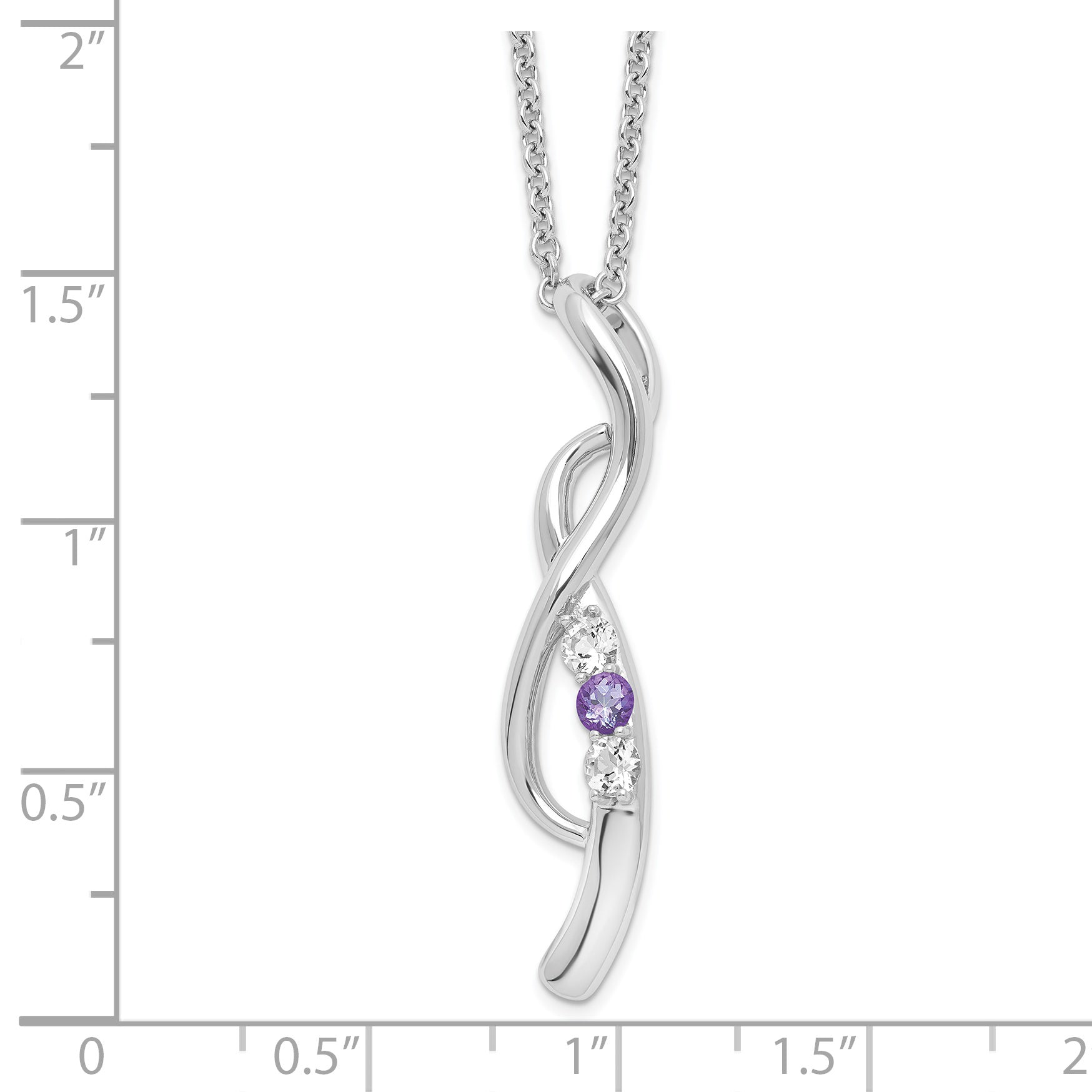 Sterling Silver 925 Necklace with Clear & Purple Topaz Pendants