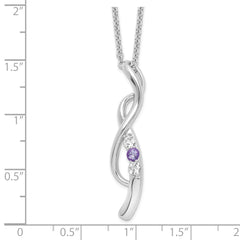 Sterling Silver 925 Necklace with Clear & Purple Topaz Pendants