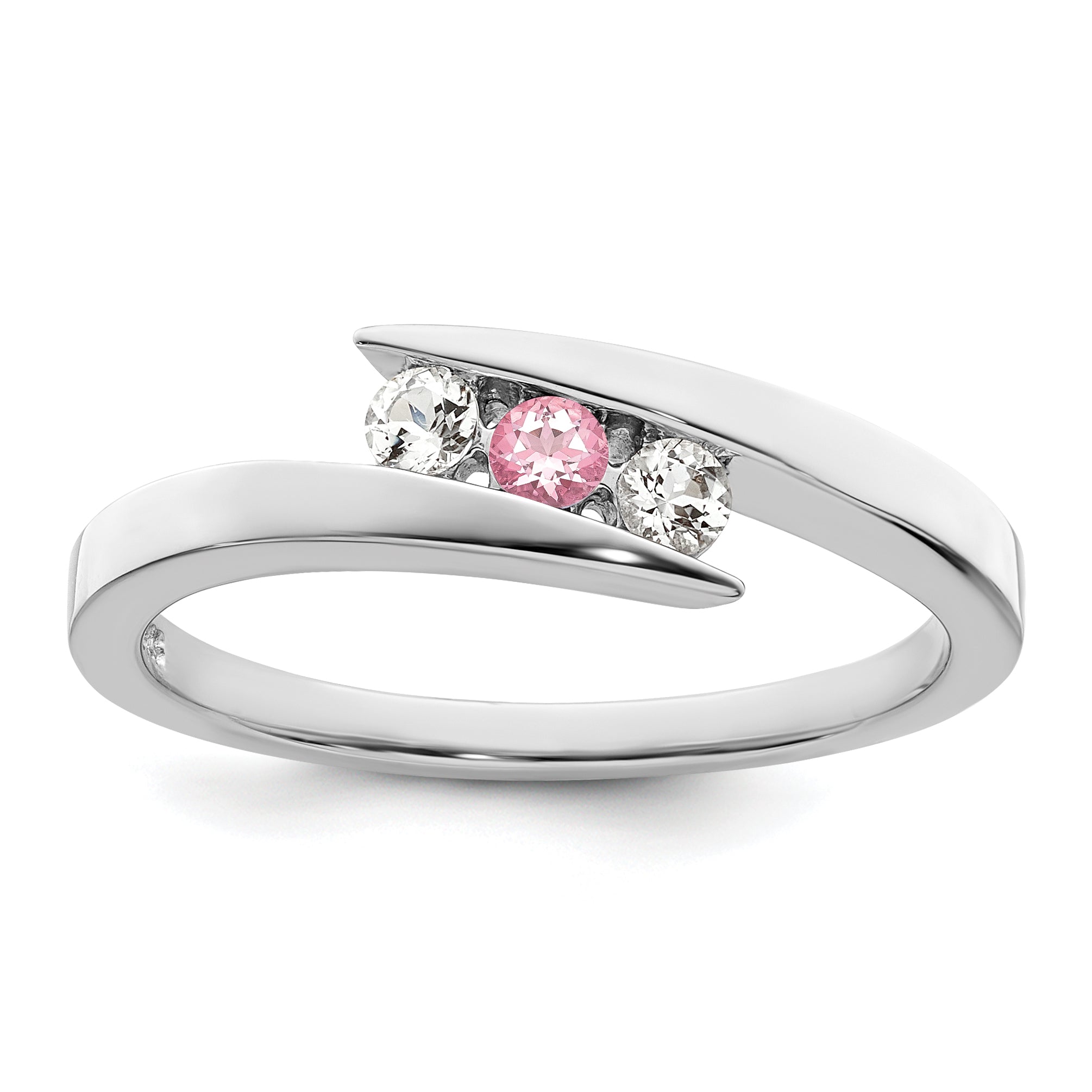 Survivor Collection 10K White Gold Rhodium-plated White and Pink Swarovski Topaz Circle of Strength Ring