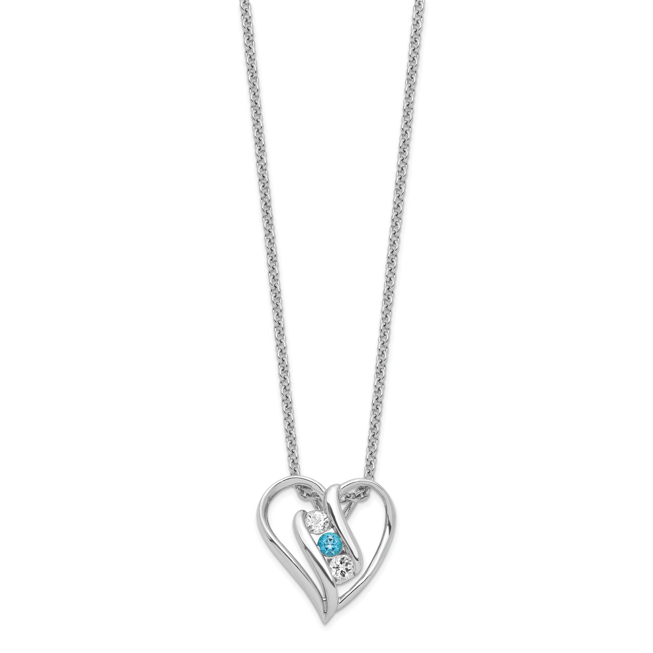 Sterling Silver Heart Necklace with Blue & White Swarovski Topaz