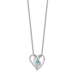 Sterling Silver Heart Necklace with Blue & White Swarovski Topaz