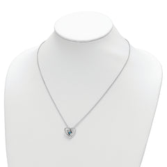 Sterling Silver Heart Necklace with Blue & White Swarovski Topaz