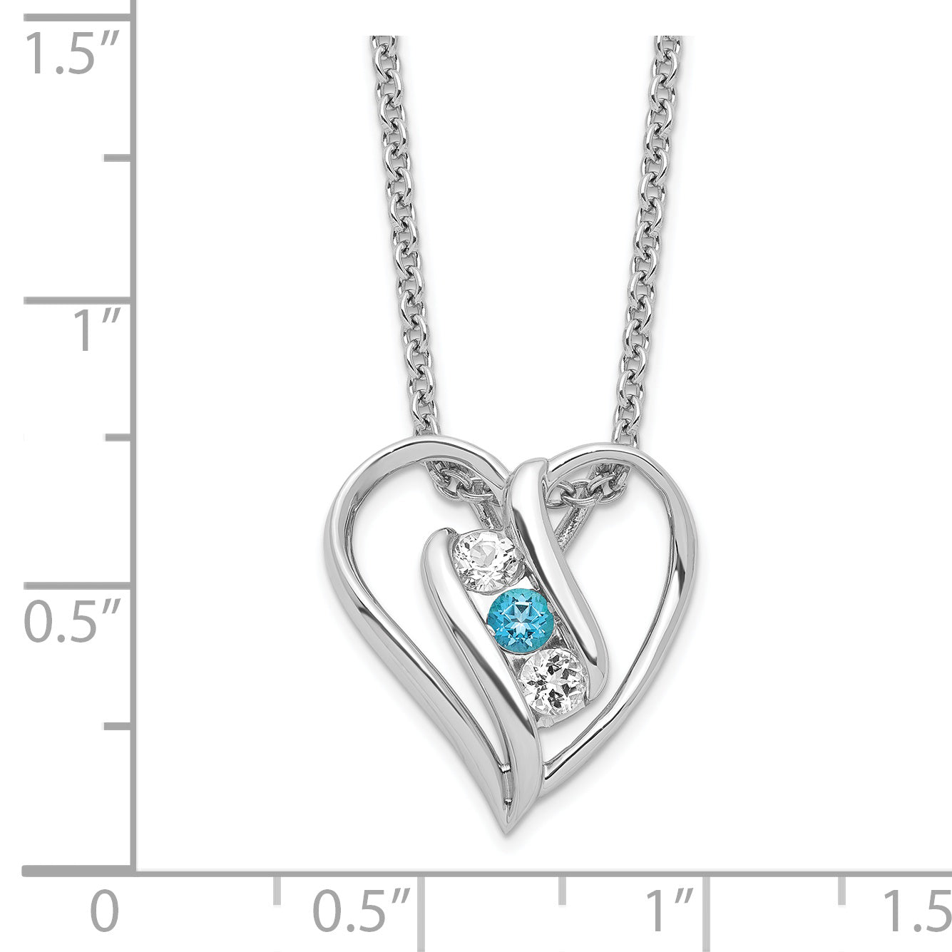 Sterling Silver Heart Necklace with Blue & White Swarovski Topaz