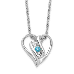 Survivor Collection Sterling Silver Rhodium-plated Clear and Blue Swarovski Topaz Heart Support Necklace