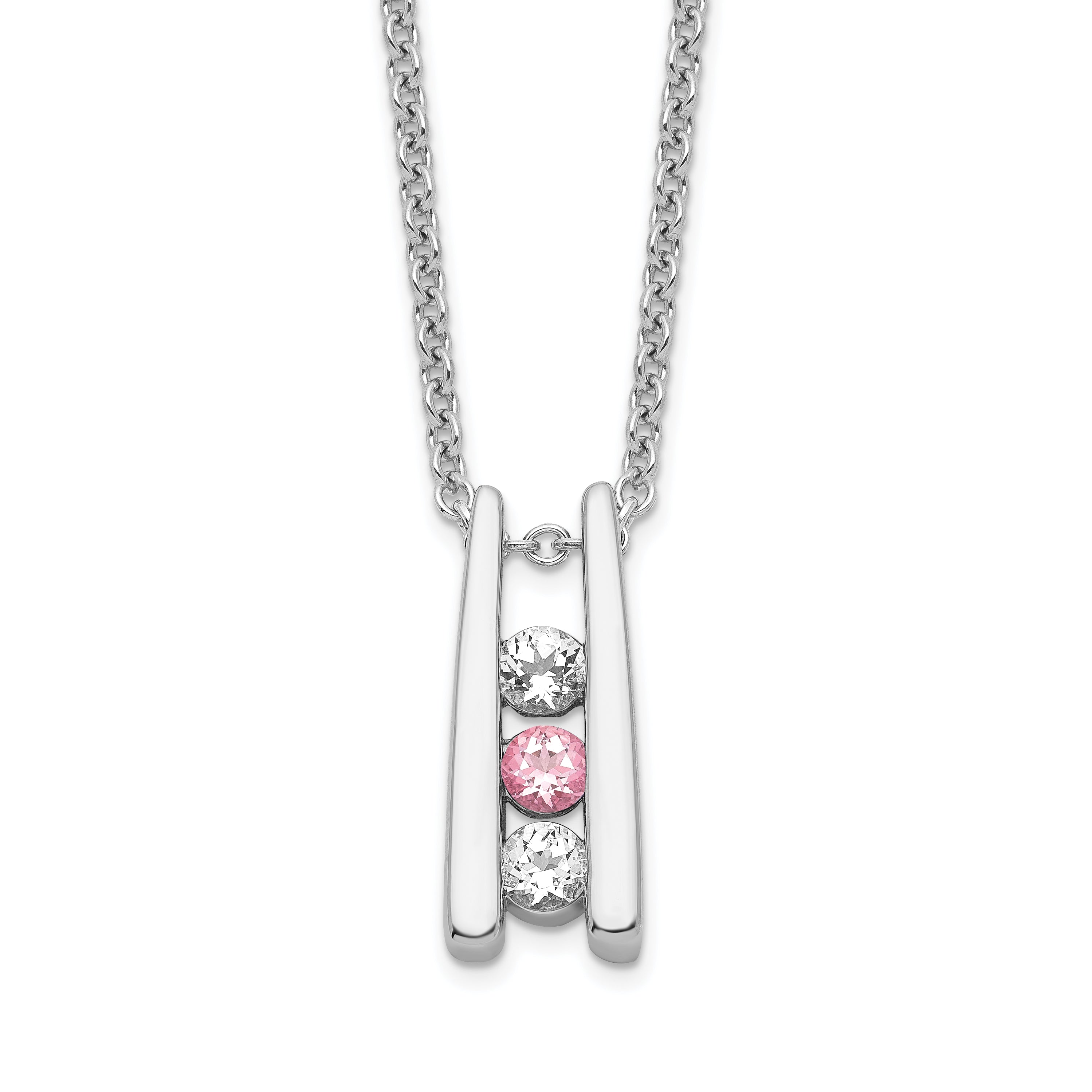 Survivor Collection 10K White Gold Rhodium-plated 16 Inch White and Pink Swarovski Topaz Grateful Necklace with 2 Inch Extender