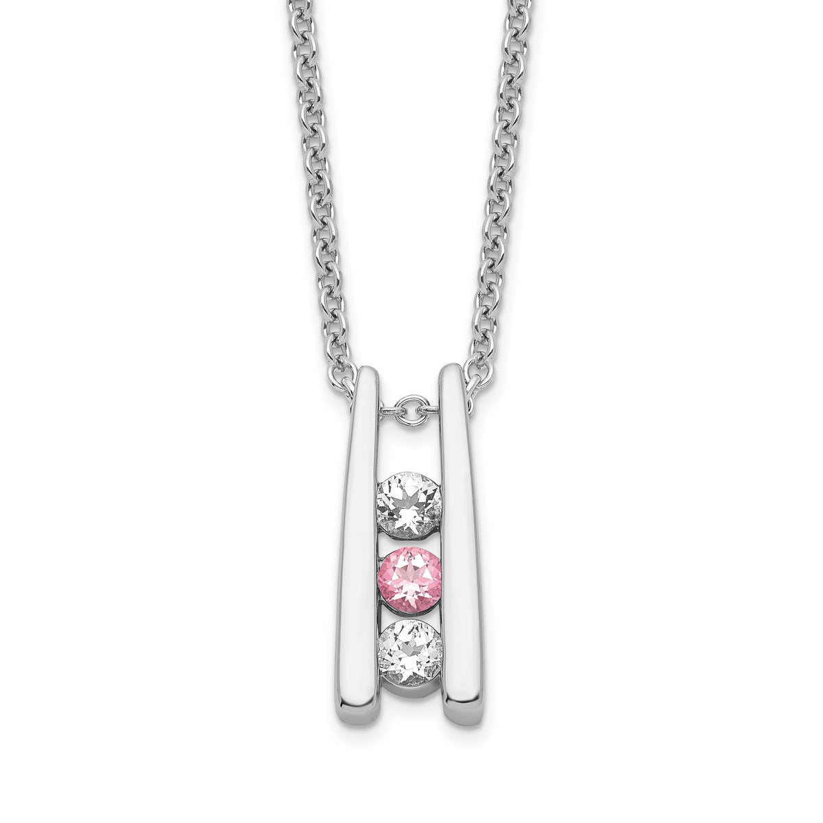 Survivor Collection 10K White Gold Rhodium-plated 16 Inch White and Pink Swarovski Topaz Grateful Necklace with 2 Inch Extender