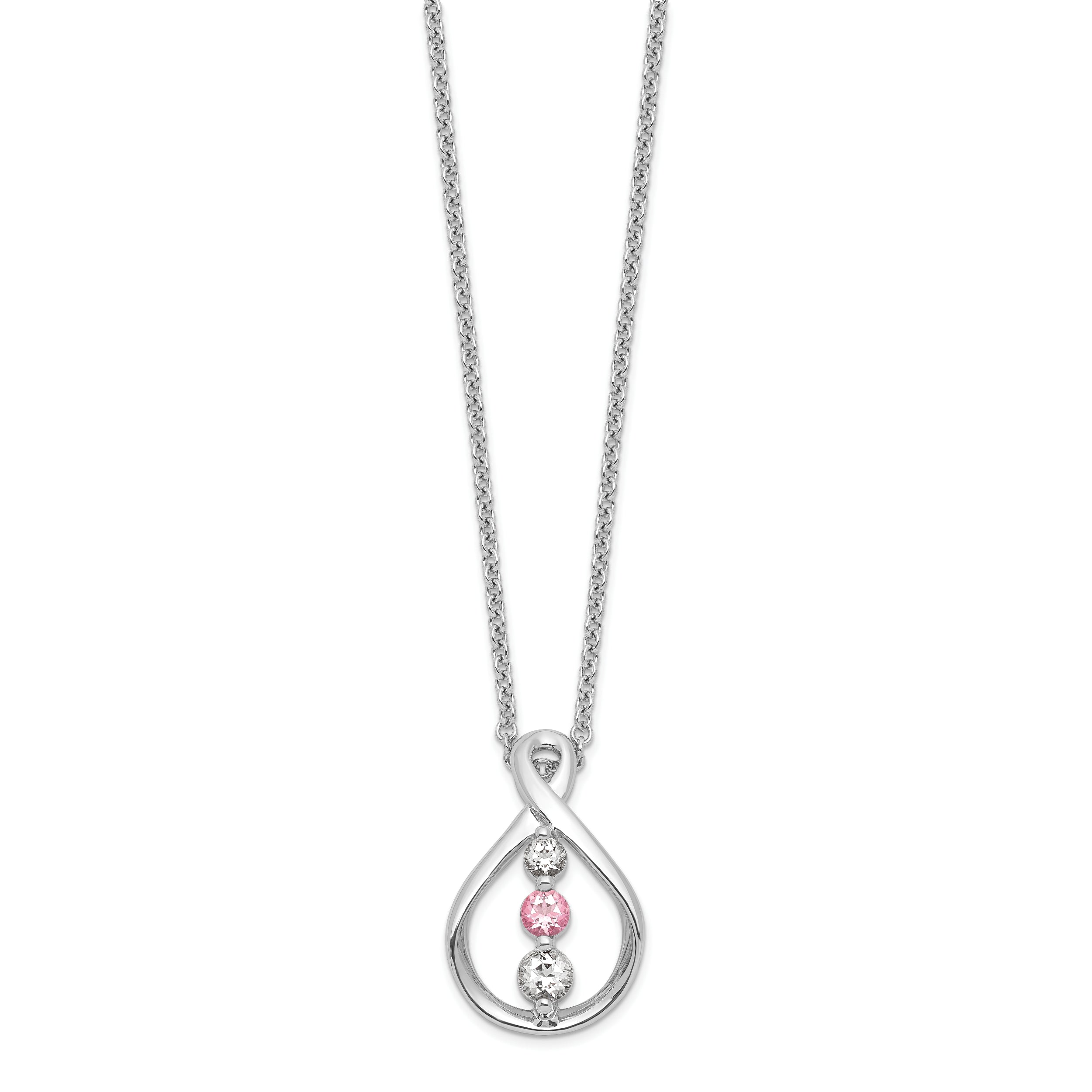 Survivor Collection 10K White Gold Rhodium-plated 16 Inch White and Pink Swarovski Topaz Runzi Necklace with 2 Inch Extender