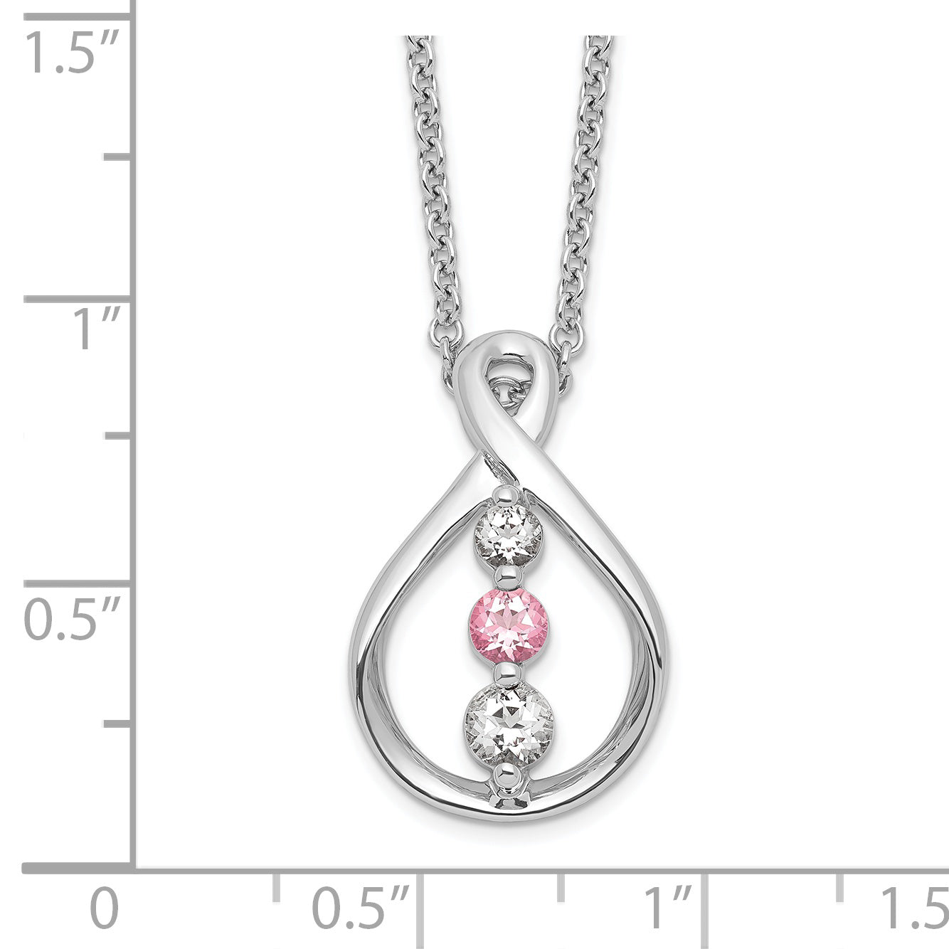 Survivor Collection 10K White Gold Rhodium-plated 16 Inch White and Pink Swarovski Topaz Runzi Necklace with 2 Inch Extender