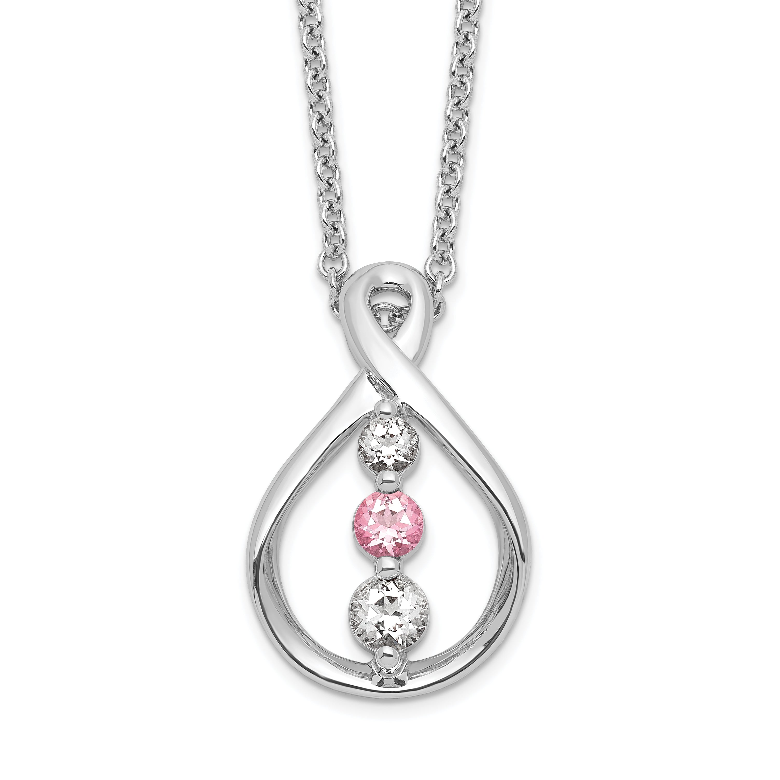 Survivor Collection 10K White Gold Rhodium-plated 16 Inch White and Pink Swarovski Topaz Runzi Necklace with 2 Inch Extender