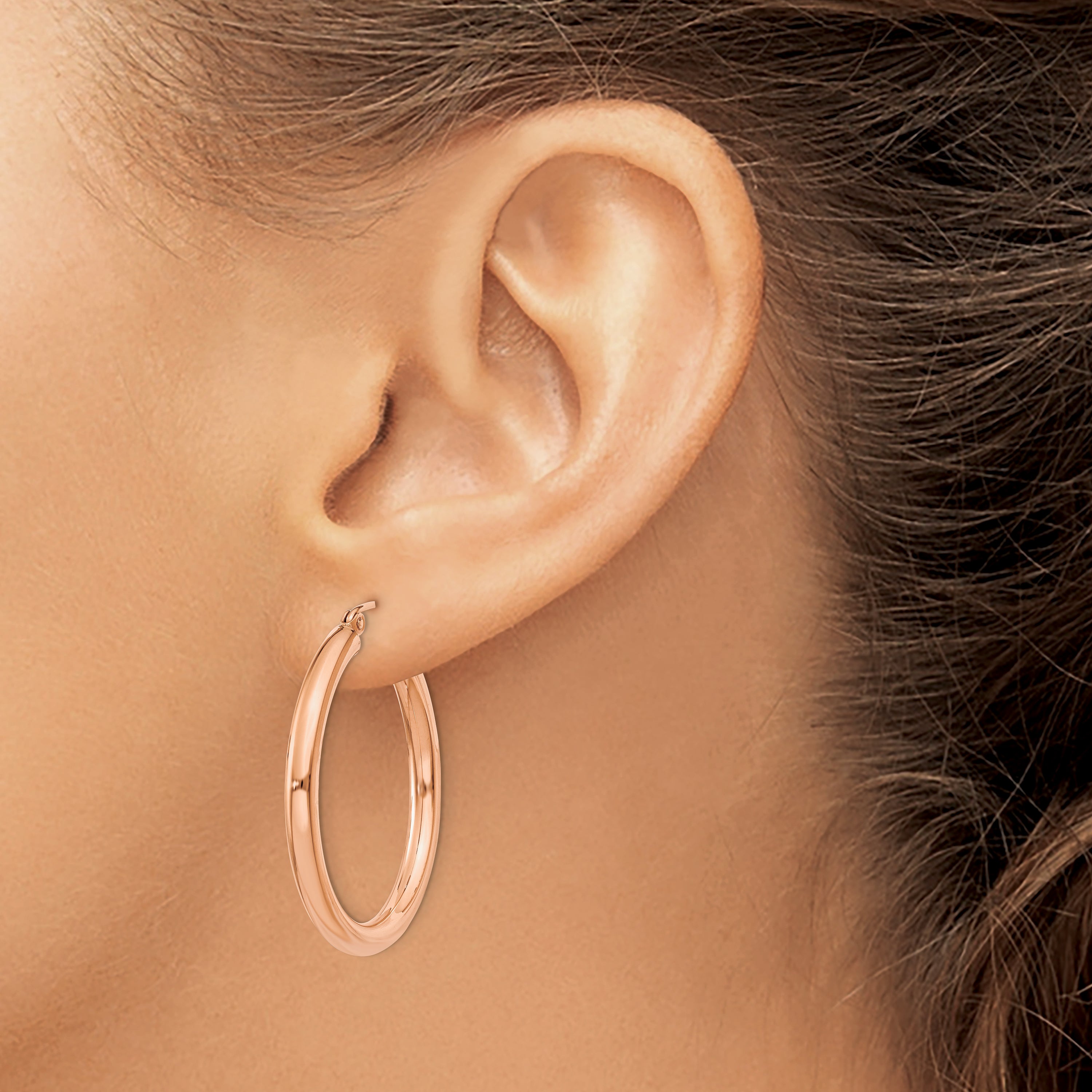 14K Rose Gold Lightweight Hoop Earrings with Polished Finish for Women