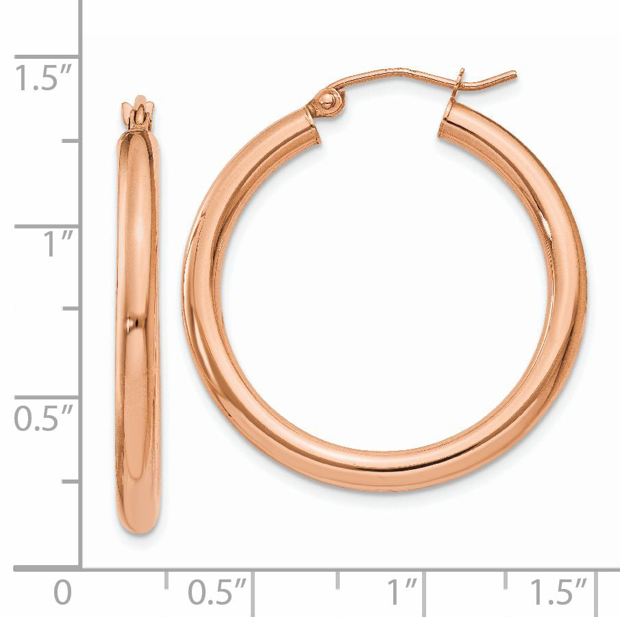 14K Rose Gold Lightweight Hoop Earrings with Polished Finish for Women