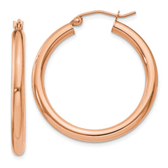 14k Rose Gold Polished 3mm Lightweight Tube Hoop Earrings