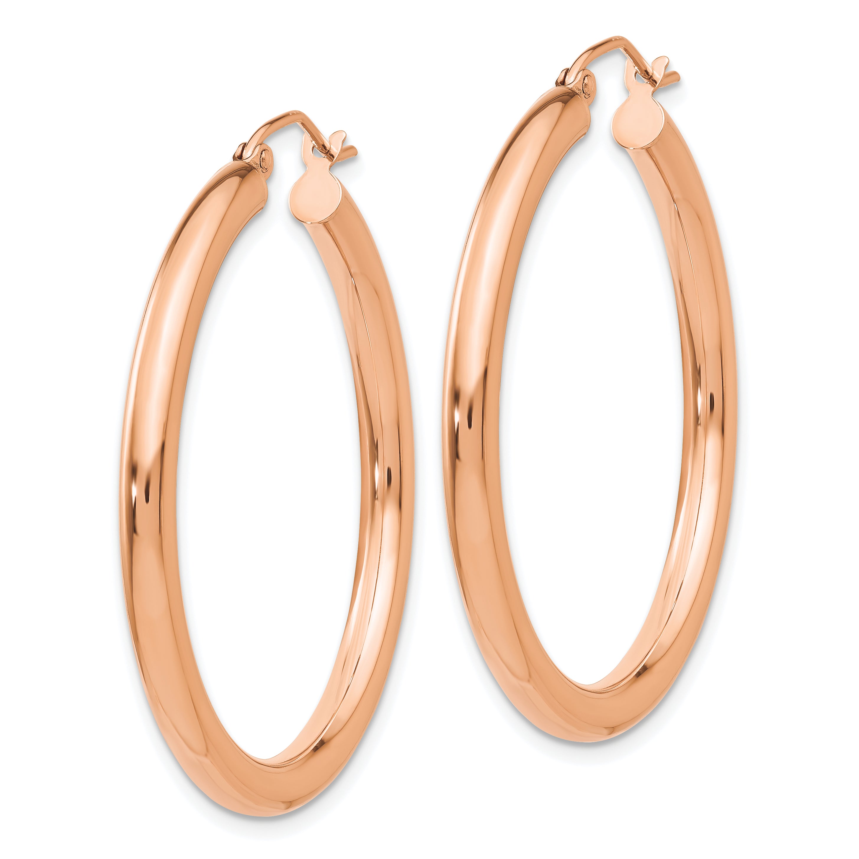 14K Rose Gold Hoop Earrings with Polished Lightweight Design