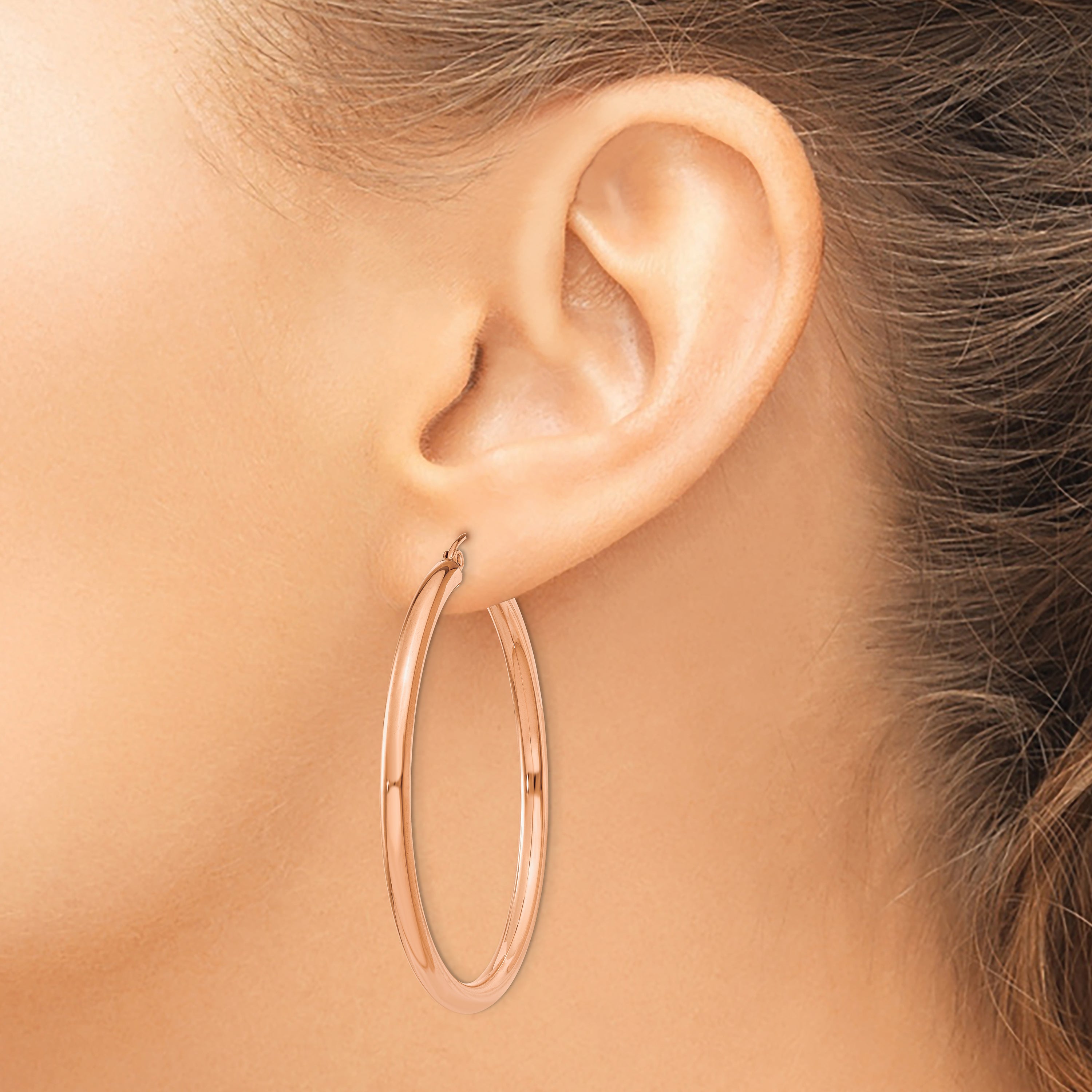 14K Rose Gold Lightweight Polished Hoop Earrings for Women