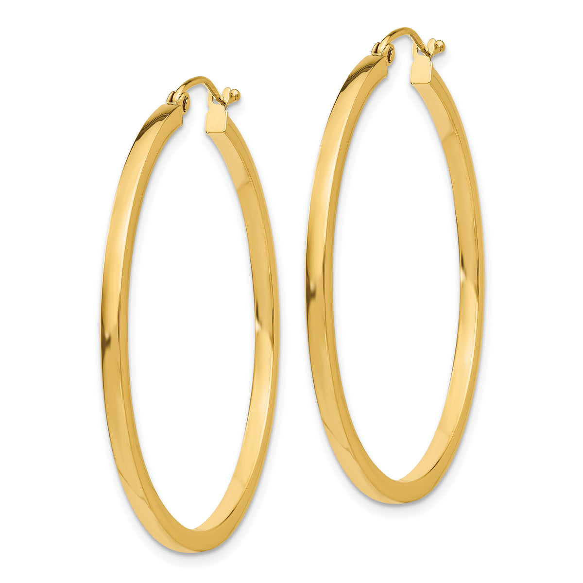 14K Gold Polished Square Tube Hoop Earrings 40mm Women's Elegant Design