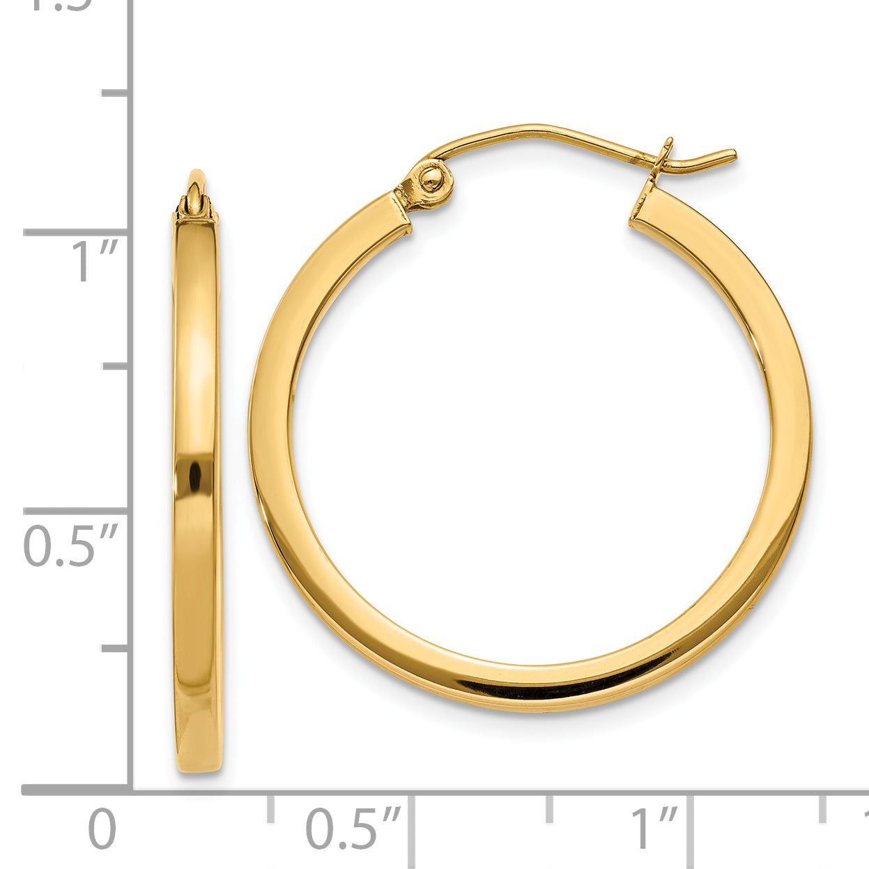 14K Gold Polished Hoop Earrings with Square Tube Design Women's