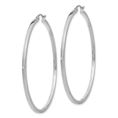 14K White Gold Hoop Earrings with Polished Finish 2mm Square Tube