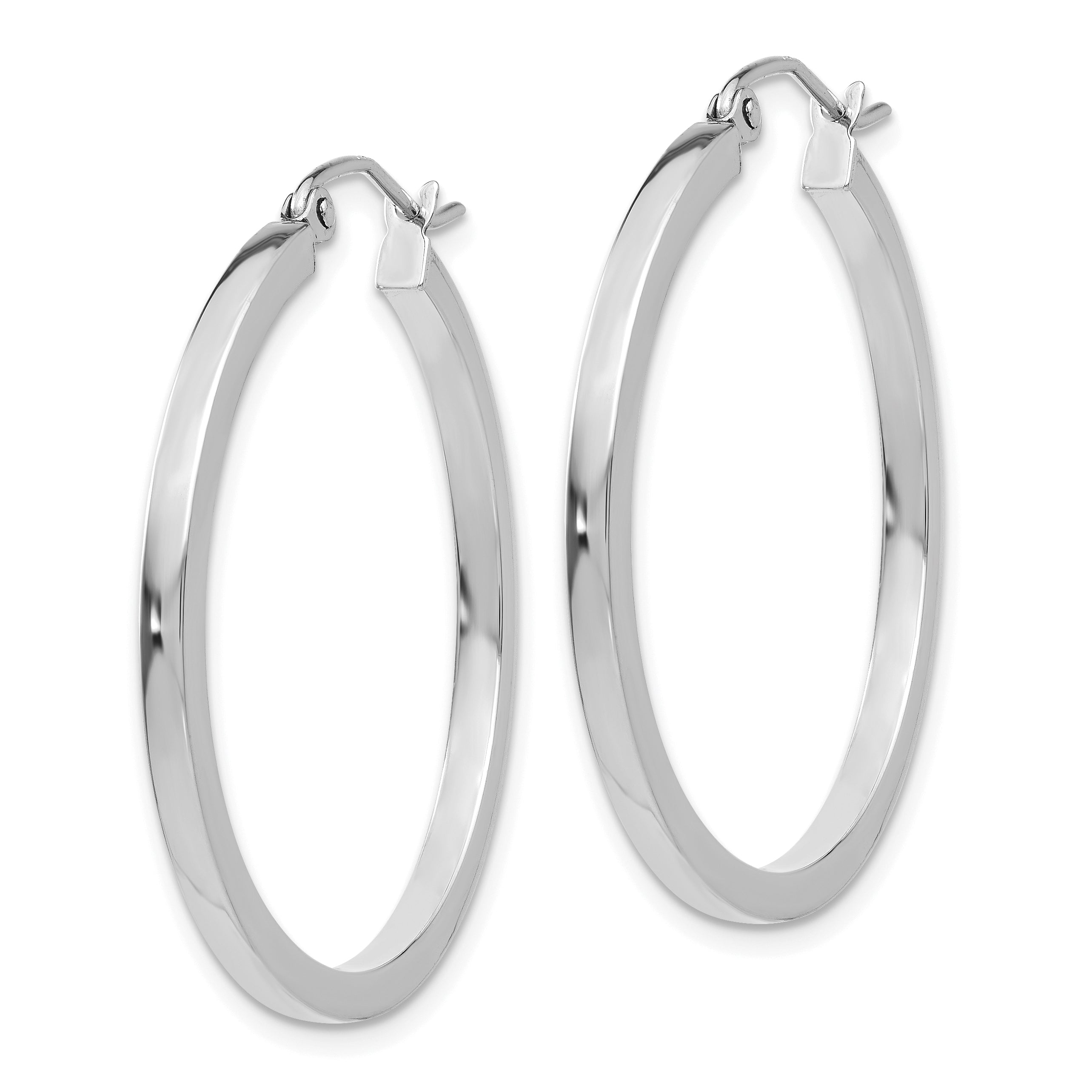 14K White Gold Polished Square Hoop Earrings with Rhodium Plating