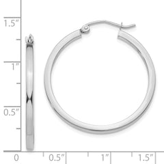 14K White Gold Polished Square Hoop Earrings with Rhodium Plating