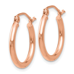 14K Rose Gold Polished 2x17.5mm Lightweight Tube Hoop Earrings