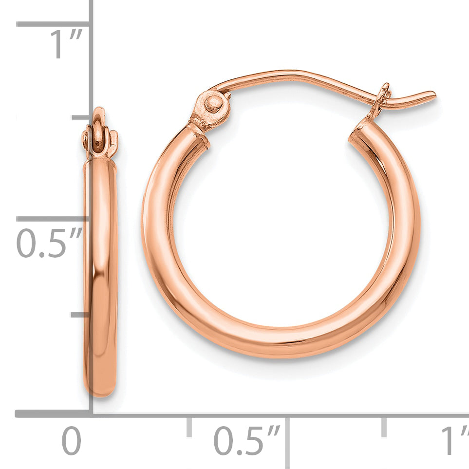 14K Rose Gold Polished 2x17.5mm Lightweight Tube Hoop Earrings