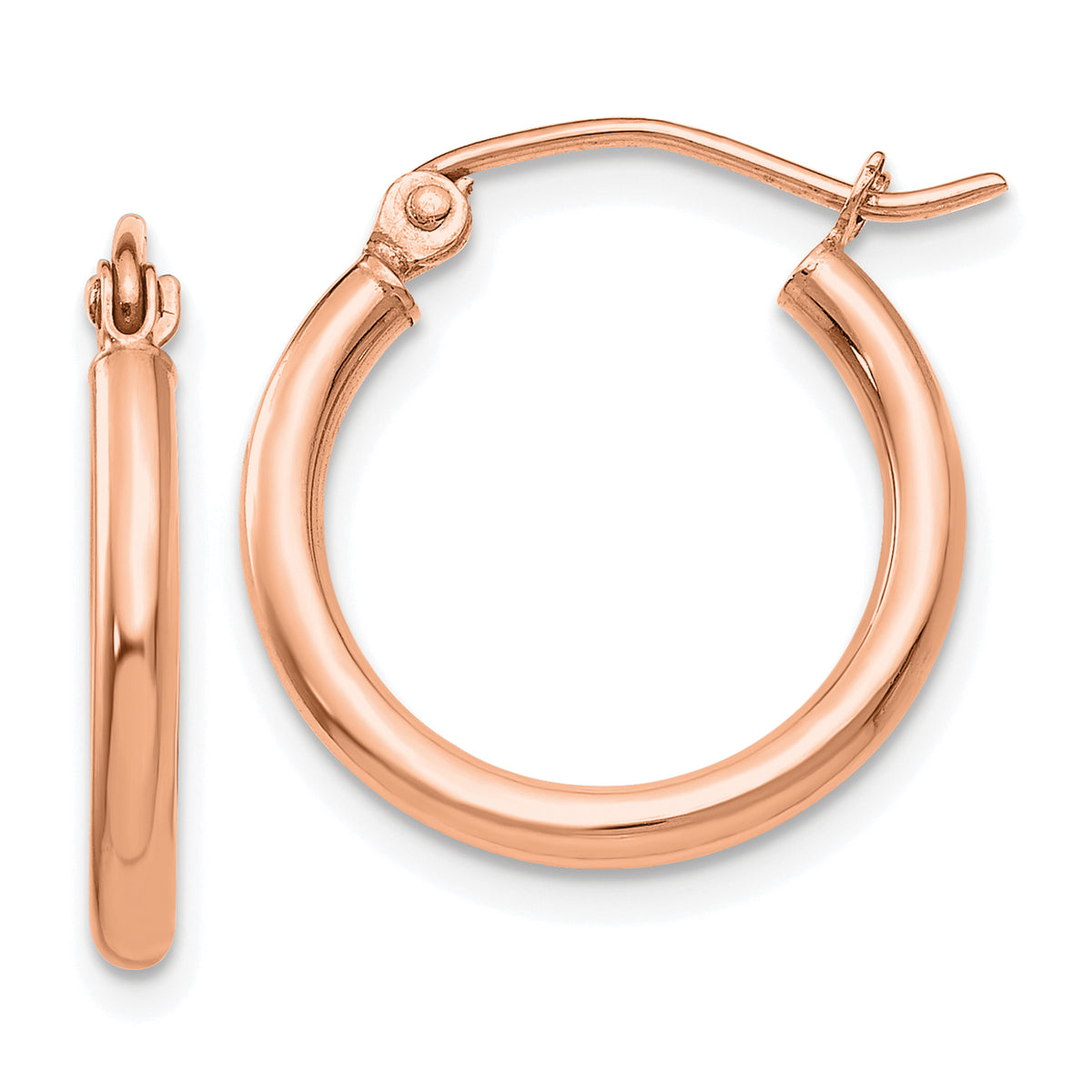 14K Rose Gold Polished 2x17.5mm Lightweight Tube Hoop Earrings